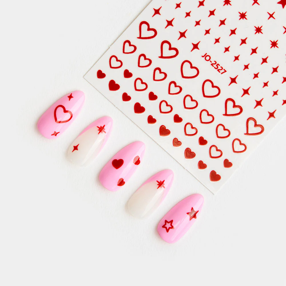 Red Hearts and Stars Nail Stickers