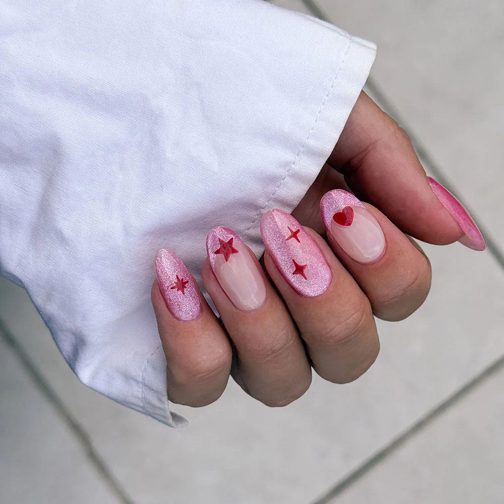 Red Hearts and Stars Nail Stickers - Image 3